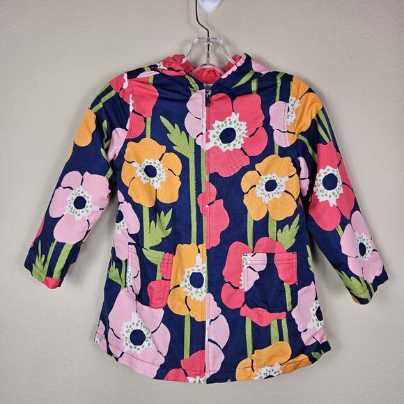 Gymboree Girls Floral Rain Jacket Hood Windbreaker Poppy Blue Pink Flowers S 5-6 - Picture 1 of 11